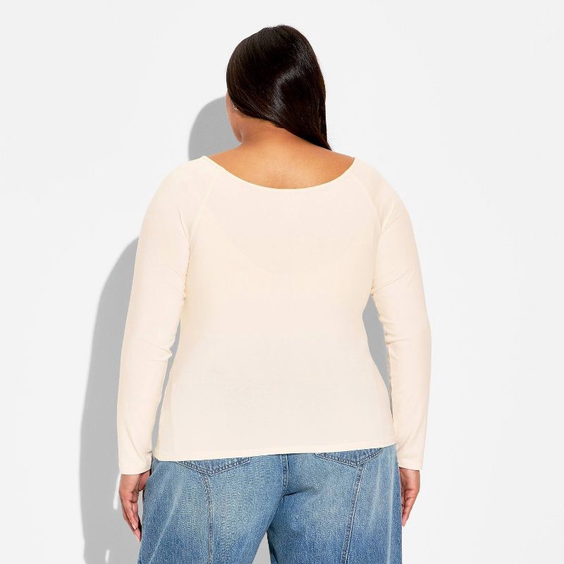 slide 3 of 3, Women's Slim Fit Long Sleeve Keyhole T-Shirt - Wild Fable™ Off-White XXL, 1 ct