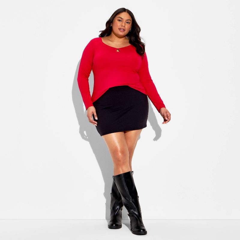 slide 1 of 3, Women's Slim Fit Long Sleeve Keyhole T-Shirt - Wild Fable™ Berry Red XXL, 1 ct