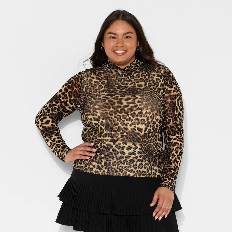 slide 2 of 3, Women's Slim Fit Long Sleeve Mock Turtleneck T-Shirt - Wild Fable™ Cheetah XXL, 1 ct