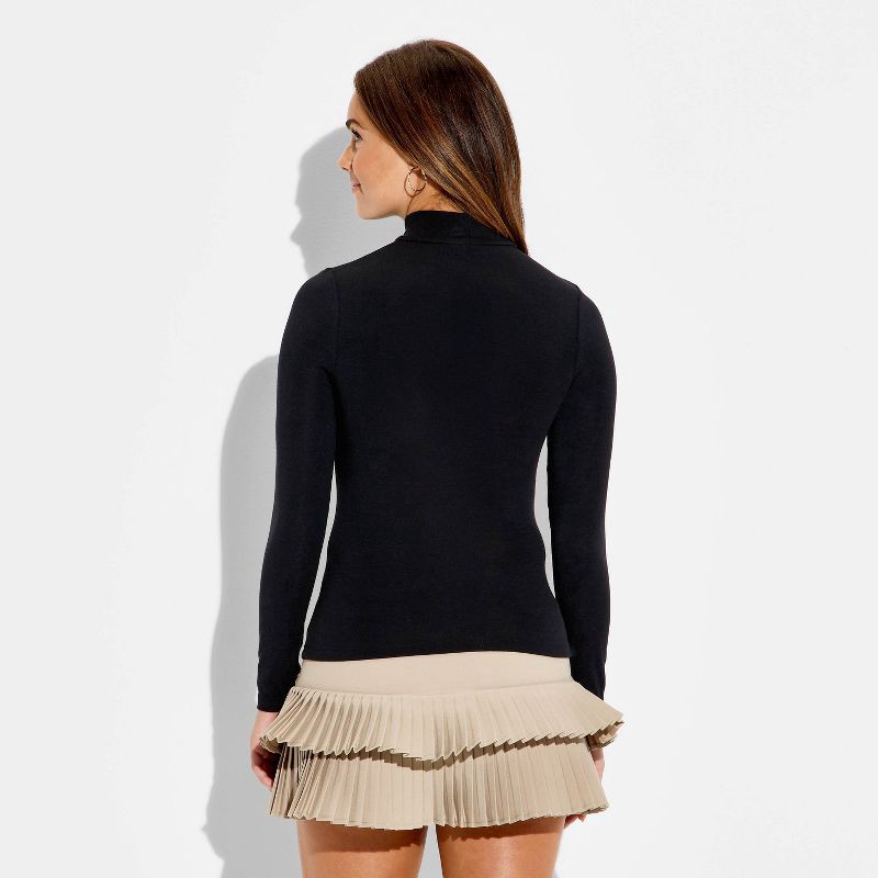 slide 3 of 4, Women's Slim Fit Long Sleeve Mock Turtleneck T-Shirt - Wild Fable™ Black XXS, 1 ct