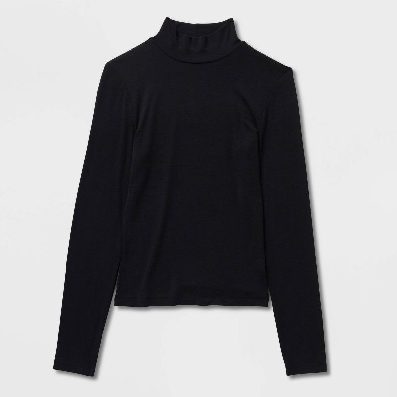 slide 4 of 4, Women's Slim Fit Long Sleeve Mock Turtleneck T-Shirt - Wild Fable™ Black M, 1 ct