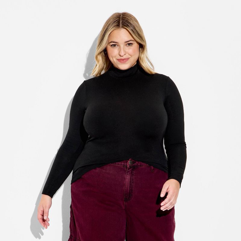 slide 2 of 3, Women's Slim Fit Long Sleeve Mock Turtleneck T-Shirt - Wild Fable™ Black XXL, 1 ct