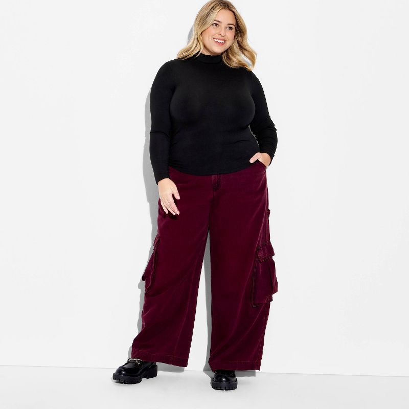 slide 1 of 3, Women's Slim Fit Long Sleeve Mock Turtleneck T-Shirt - Wild Fable™ Black XXL, 1 ct