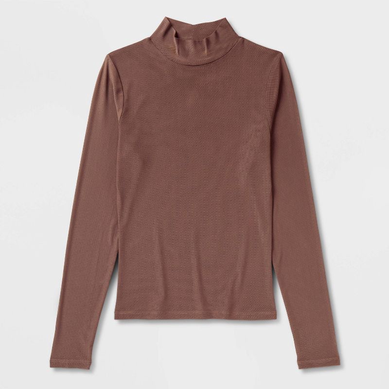 slide 4 of 4, Women's Slim Fit Long Sleeve Mock Turtleneck T-Shirt - Wild Fable™ Brown XXS, 1 ct