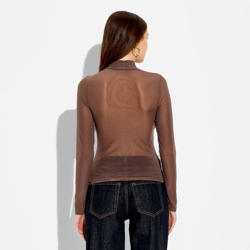 slide 3 of 4, Women's Slim Fit Long Sleeve Mock Turtleneck T-Shirt - Wild Fable™ Brown M, 1 ct
