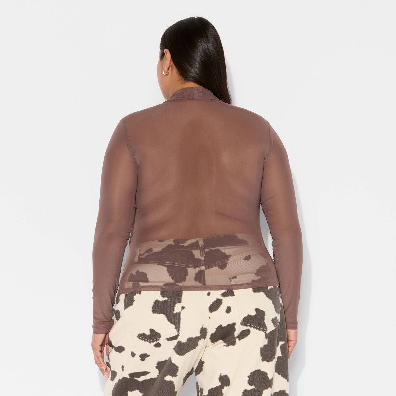 slide 3 of 3, Women's Slim Fit Long Sleeve Mock Turtleneck T-Shirt - Wild Fable™ Brown XXL, 1 ct