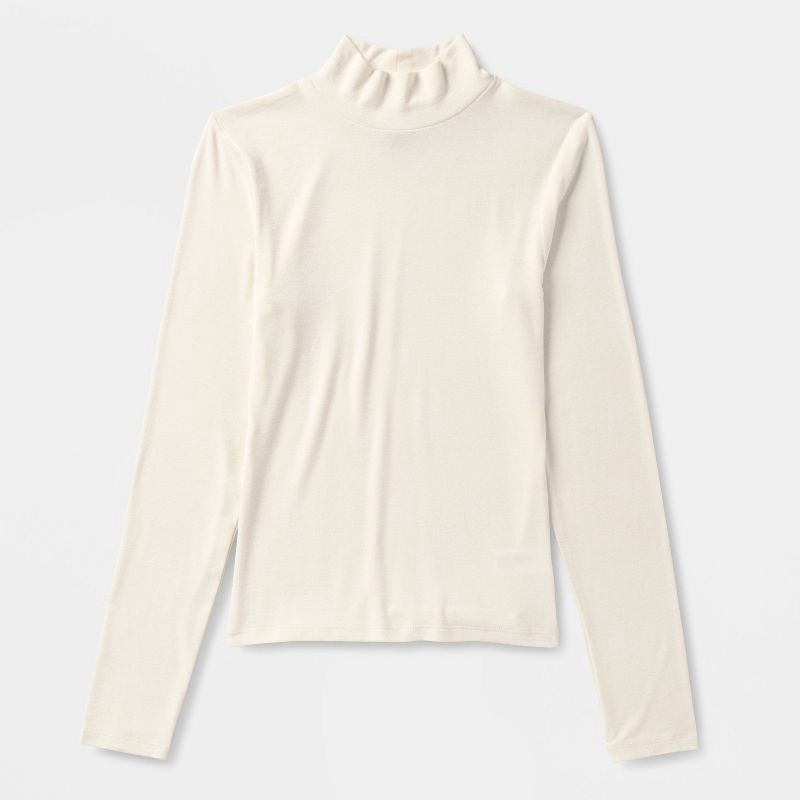 slide 4 of 4, Women's Slim Fit Long Sleeve Mock Turtleneck T-Shirt - Wild Fable™ Off-White M, 1 ct