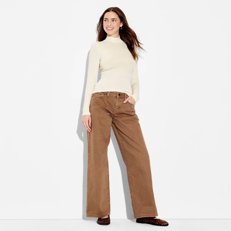 slide 1 of 4, Women's Slim Fit Long Sleeve Mock Turtleneck T-Shirt - Wild Fable™ Off-White M, 1 ct