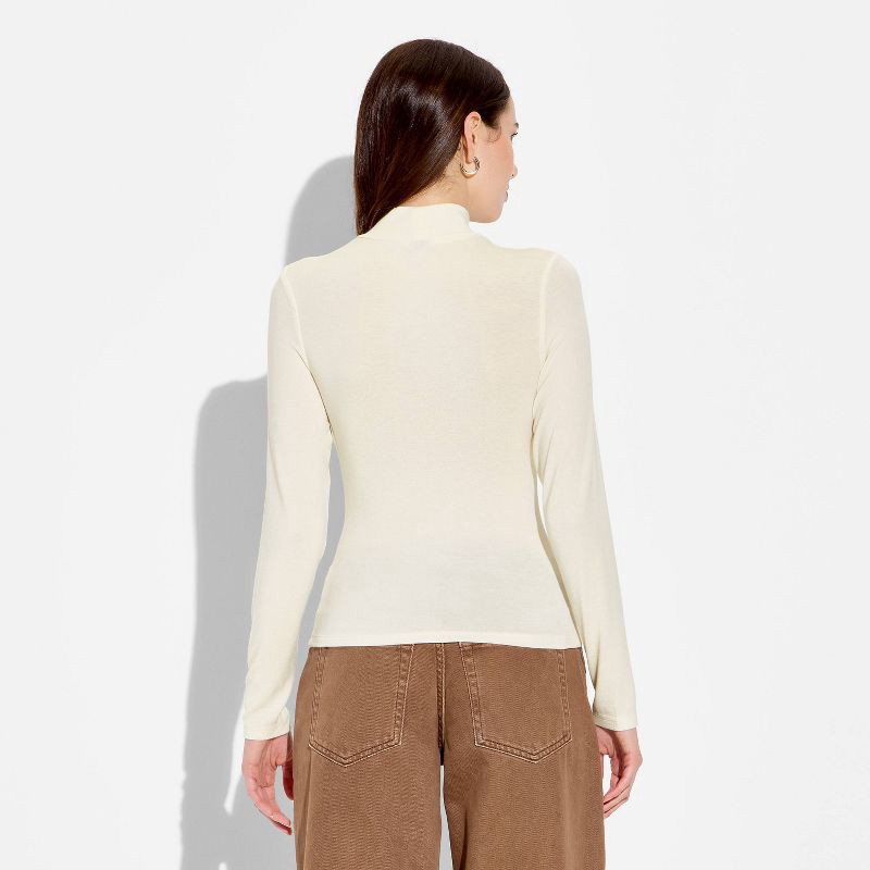 slide 3 of 4, Women's Slim Fit Long Sleeve Mock Turtleneck T-Shirt - Wild Fable™ Off-White L, 1 ct