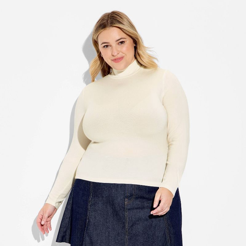 slide 2 of 3, Women's Slim Fit Long Sleeve Mock Turtleneck T-Shirt - Wild Fable™ Off-White XXL, 1 ct