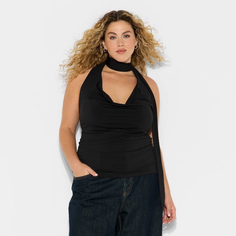 slide 2 of 3, Women's Tie Scarf Halter Top - Wild Fable™ Black XXL, 1 ct