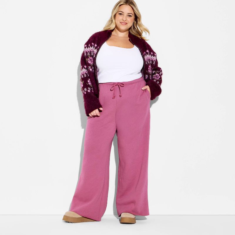 slide 1 of 3, Women's Mid-Rise Wide Leg Sweatpants - Wild Fable™ Mauve XXL, 1 ct