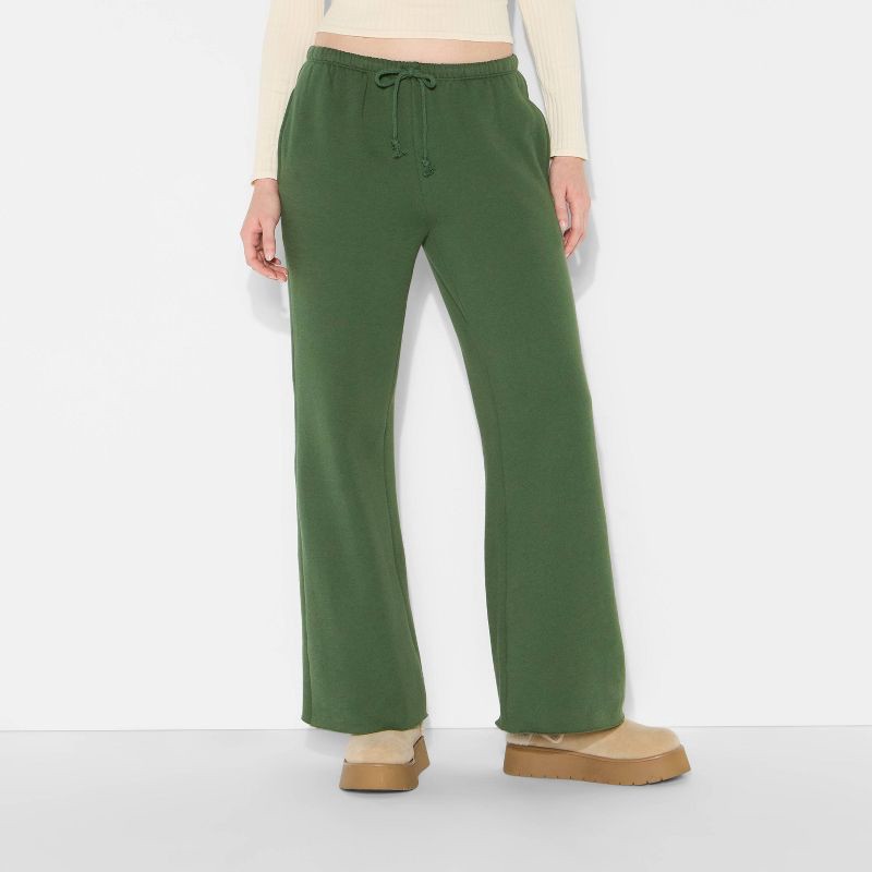slide 2 of 3, Women's Mid-Rise Wide Leg Sweatpants - Wild Fable™ Dark Green XS, 1 ct