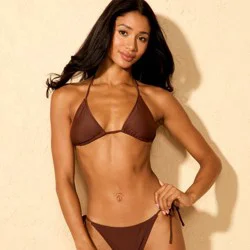 Women's Solid Tricot Triangle Swim Bikini Top - Wild Fable™ Brown L