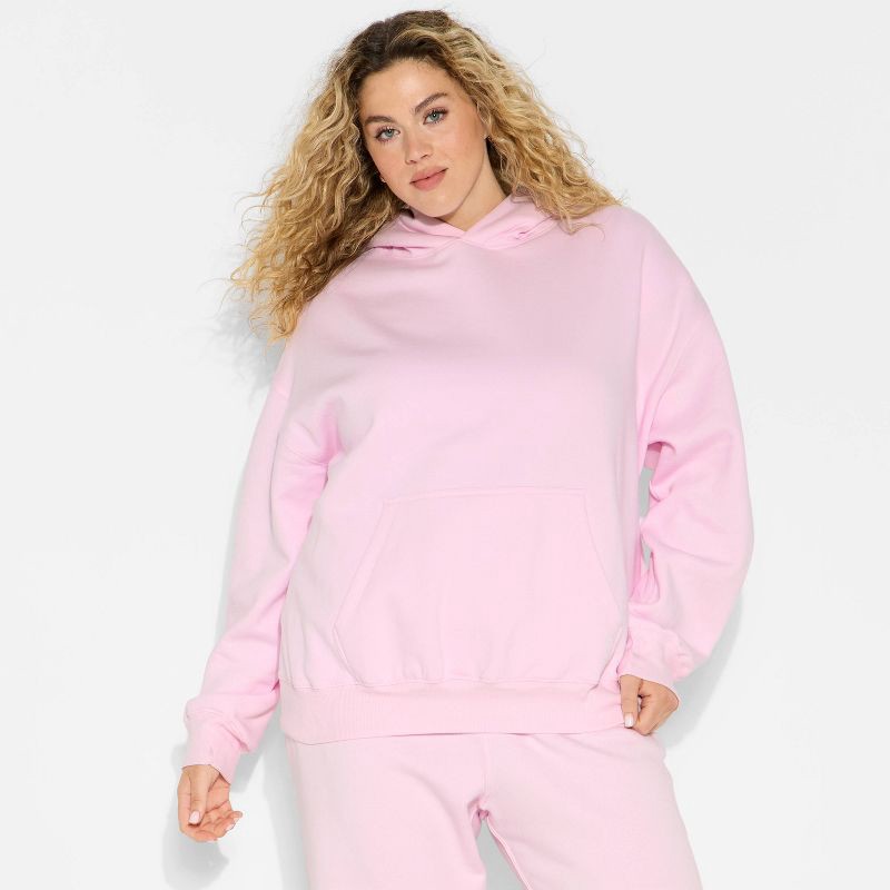 slide 1 of 3, Women's Oversized Bubble Hem Hooded Sweatshirt - Wild Fable™ Light Pink XXL, 1 ct