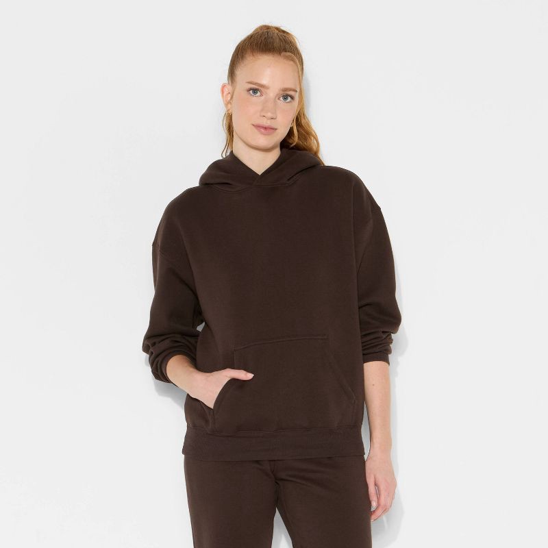 slide 2 of 3, Women's Oversized Bubble Hem Hooded Sweatshirt - Wild Fable™ Espresso XXS, 1 ct