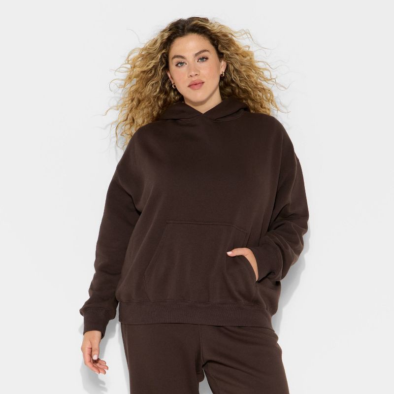 slide 2 of 3, Women's Oversized Bubble Hem Hooded Sweatshirt - Wild Fable™ Espresso XXL, 1 ct