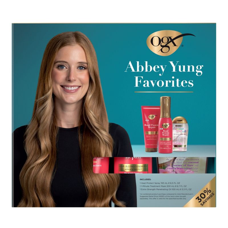 slide 1 of 9, OGX Abbey Yung Hair Care Gift Set - Heat Protect Spray, Treatment Mask and Oil - Full Size - 3pc, 3 ct