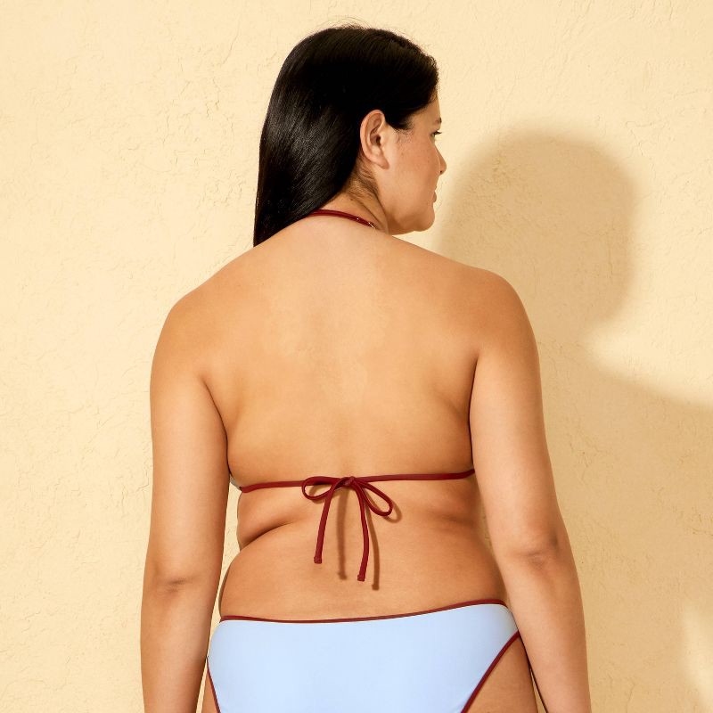 slide 5 of 5, Women's Contrast Binding Medium Coverage Triangle Bikini Top - Wild Fable™ Blue/Burgundy S, 1 ct