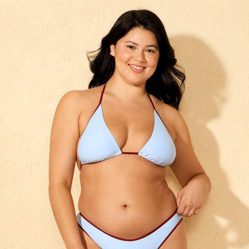 slide 4 of 5, Women's Contrast Binding Medium Coverage Triangle Bikini Top - Wild Fable™ Blue/Burgundy M, 1 ct