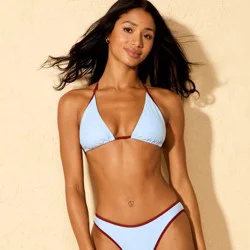 Women's Contrast Binding Medium Coverage Triangle Bikini Top - Wild Fable™ Blue/Burgundy M