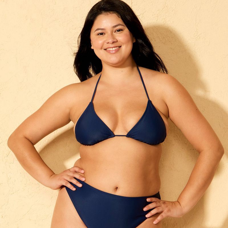 slide 4 of 5, Women's Solid Tricot Triangle Swim Bikini Top - Wild Fable™ Navy Blue XL, 1 ct