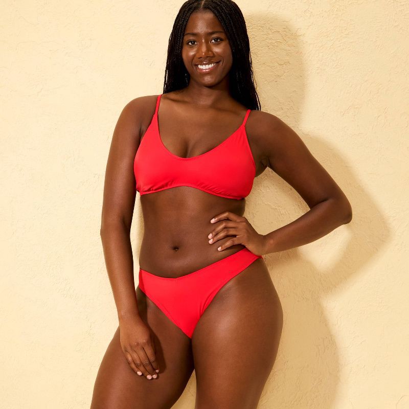 slide 4 of 5, Women's Low-Rise Medium Coverage Extra High Leg Bikini Bottom - Wild Fable™ Red XS, 1 ct