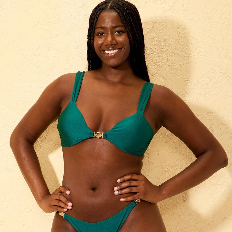 slide 4 of 5, Women's High Shine Center Shell Bralette Bikini Top - Wild Fable™ Dark Teal Green M, 1 ct