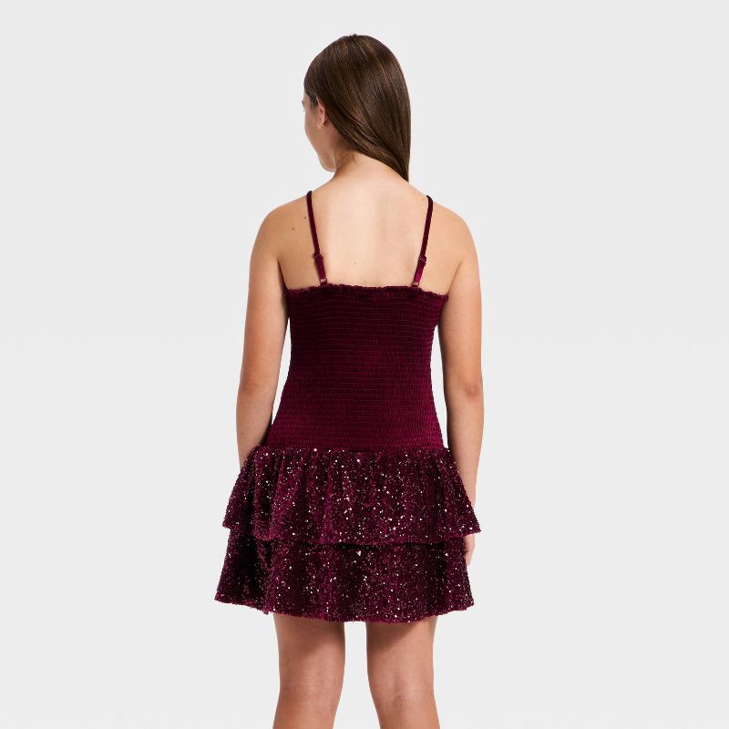 slide 2 of 3, Girls' Stretch Velvet Sequin Dress - art class™ Berry Purple L, 1 ct