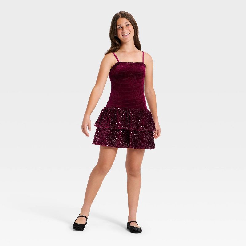 slide 3 of 3, Girls' Stretch Velvet Sequin Dress - art class™ Berry Purple L, 1 ct
