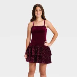 Girls' Stretch Velvet Sequin Dress - art class™ Berry Purple L