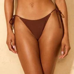 Women's Solid Tricot Side-Tie Low-Rise High Leg Extra Cheeky Swim Bikini Bottom - Wild Fable™ Brown XXS
