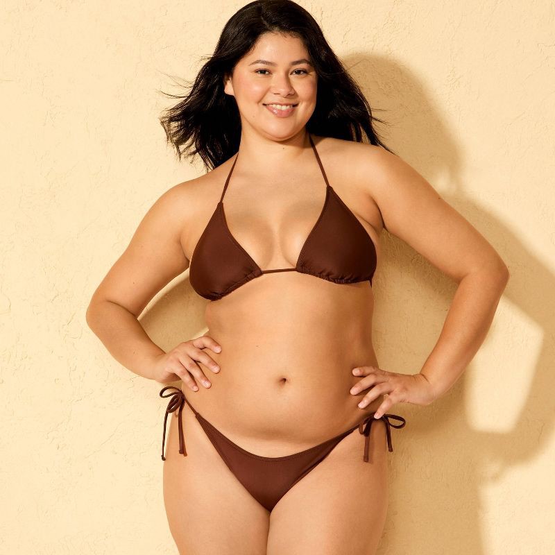 slide 4 of 5, Women's Solid Tricot Side-Tie Low-Rise High Leg Extra Cheeky Swim Bikini Bottom - Wild Fable™ Brown M, 1 ct