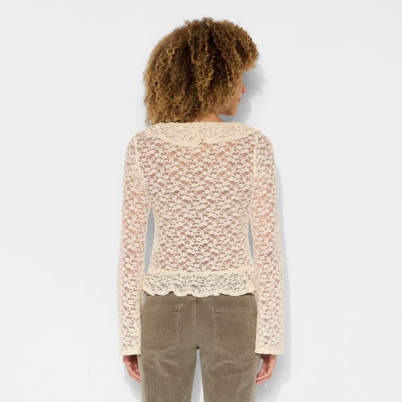 slide 3 of 3, Women's Long Sleeve V-Neck Flyaway Brushed Lace Top - Wild Fable™ Off-White XXS, 1 ct