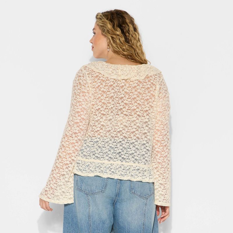 slide 3 of 3, Women's Long Sleeve V-Neck Flyaway Brushed Lace Top - Wild Fable™ Off-White XXL, 1 ct