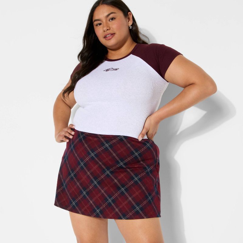 slide 1 of 3, Women's Plaid Mini A-Line Skort - Wild Fable™ Burgundy Plaid XXL, 1 ct