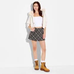 Women's Plaid Mini A-Line Skort - Wild Fable™ Gray Plaid XS