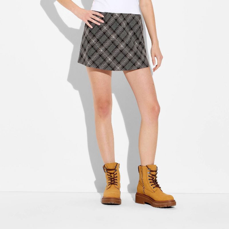 slide 2 of 3, Women's Plaid Mini A-Line Skort - Wild Fable™ Gray Plaid S, 1 ct