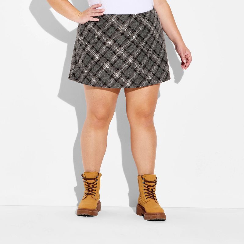 slide 2 of 3, Women's Plaid Mini A-Line Skort - Wild Fable™ Gray Plaid XXL, 1 ct