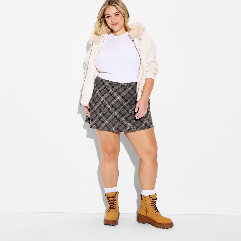 slide 1 of 3, Women's Plaid Mini A-Line Skort - Wild Fable™ Gray Plaid XXL, 1 ct