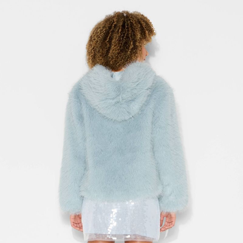 slide 3 of 3, Women's Short Faux Fur Jacket - Wild Fable™ Light Aqua Blue XS, 1 ct