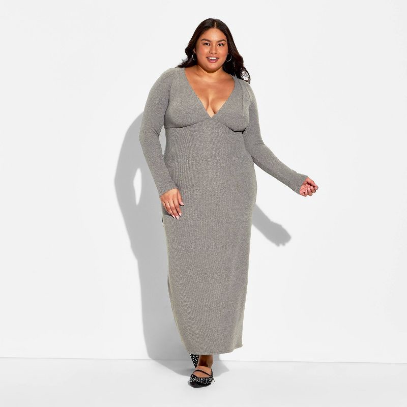 slide 2 of 3, Women's Cozy Long Sleeve Maxi Empire Waist Dress - Wild Fable™ Gray XXL, 1 ct