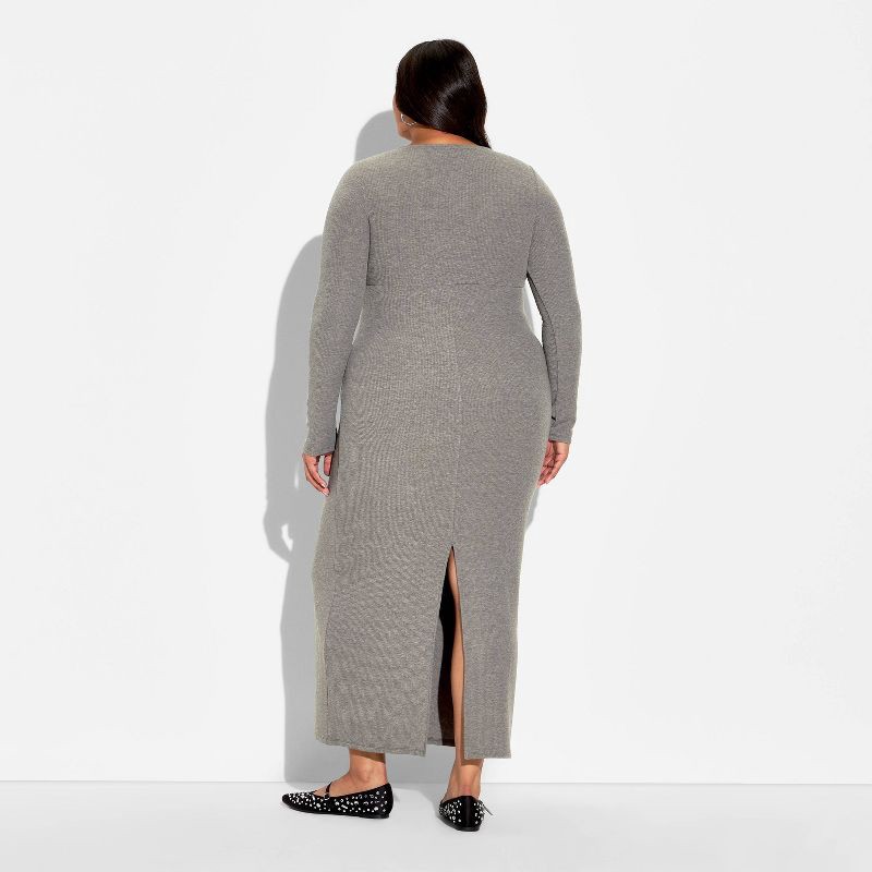 slide 3 of 3, Women's Cozy Long Sleeve Maxi Empire Waist Dress - Wild Fable™ Gray XXL, 1 ct
