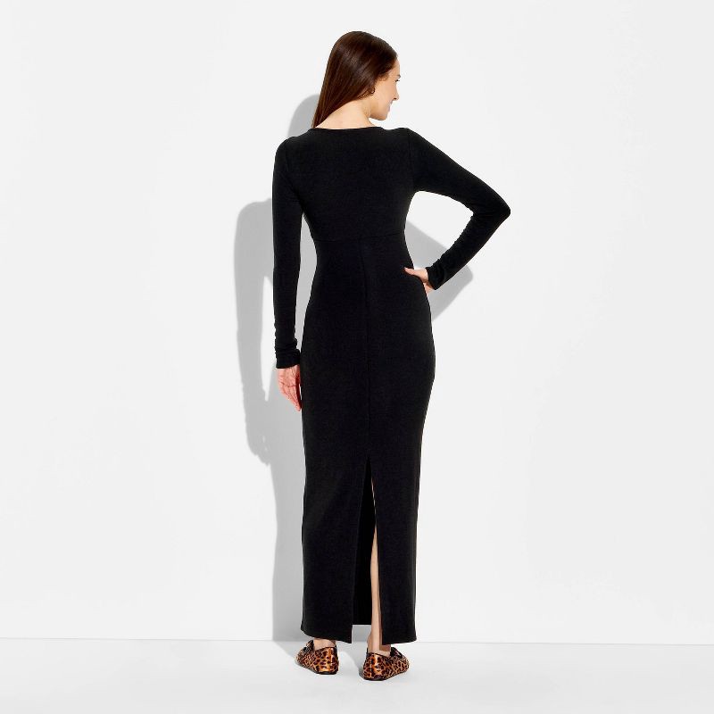 slide 3 of 3, Women's Cozy Long Sleeve Maxi Empire Waist Dress - Wild Fable™ Black XL, 1 ct
