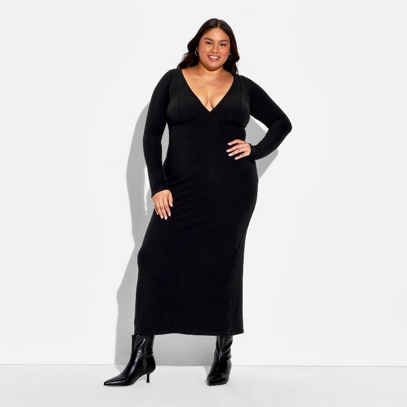 slide 2 of 3, Women's Cozy Long Sleeve Maxi Empire Waist Dress - Wild Fable™ Black XXL, 1 ct