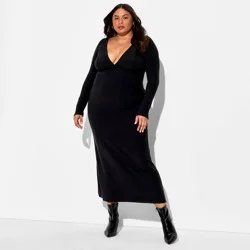 Women's Cozy Long Sleeve Maxi Empire Waist Dress - Wild Fable™ Black XXL