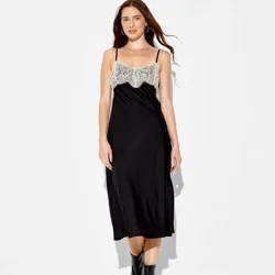 Women's Lace Trim Satin Midi A-Line Dress - Wild Fable™ Black S