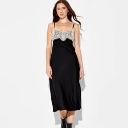 Women's Lace Trim Satin Midi A-Line Dress - Wild Fable™ Black XL