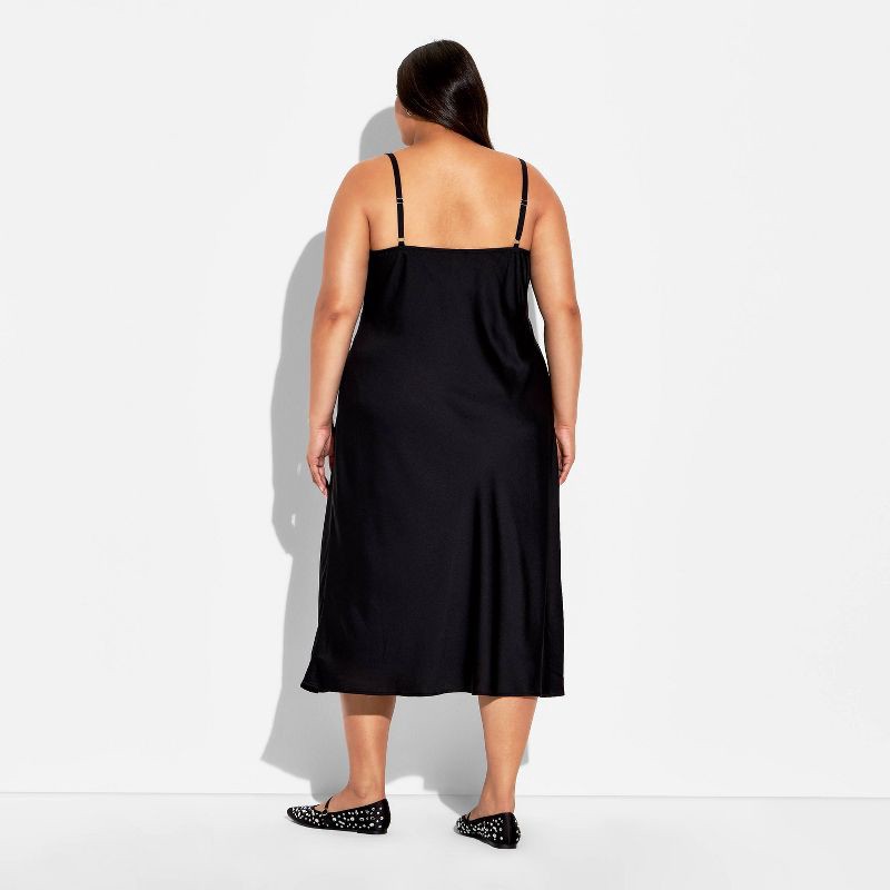 slide 3 of 3, Women's Lace Trim Satin Midi A-Line Dress - Wild Fable™ Black XXL, 1 ct