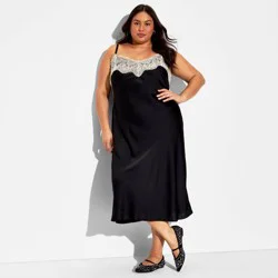 Women's Lace Trim Satin Midi A-Line Dress - Wild Fable™ Black XXL